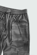 LEGEND FAUX LEATHER PLISSE SNAP CARGO PANT - BLACK