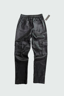 LEGEND FAUX LEATHER PLISSE SNAP CARGO PANT - BLACK