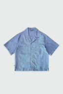 HEIR CROPPED CUBAN BUTTON DOWN SHIRT - MEDIUM BLUE