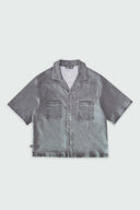 HOMAGE CROPPED CUBAN BUTTON DOWN SHIRT - LIGHT GREY