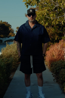 PURPOSE CROPPED CUBAN BUTTON DOWN SHIRT - NAVY