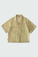 DUNE CROPPED CUBAN BUTTON DOWN SHIRT - TAUPE