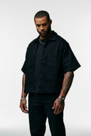 RETROGRADE CROPPED CUBAN BUTTON DOWN SHIRT - BLACK