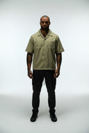 SERPENT CROPPED CUBAN BUTTON DOWN SHIRT - VINTAGE OLIVE