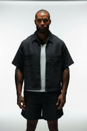 DOMINATE CROPPED CUBAN BUTTON DOWN SHIRT - DARK GREY