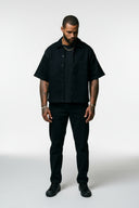 RETROGRADE CROPPED CUBAN BUTTON DOWN SHIRT - BLACK
