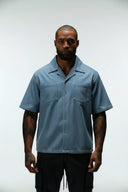 AEGEAN CROPPED CUBAN BUTTON DOWN SHIRT - LIGHT BLUE