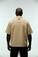 DUNE CROPPED CUBAN BUTTON DOWN SHIRT - TAUPE