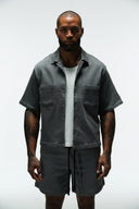 HOMAGE CROPPED CUBAN BUTTON DOWN SHIRT - LIGHT GREY