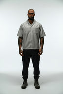 STORM CROPPED CUBAN BUTTON DOWN SHIRT - GREY/STRIPE