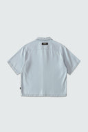 SANTORINI CROPPED CUBAN BUTTON DOWN SHIRT - LIGHT BLUE