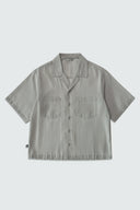 STORM CROPPED CUBAN BUTTON DOWN SHIRT - GREY/STRIPE