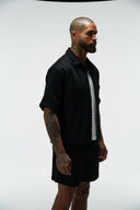 INTENTION CROPPED CUBAN BUTTON DOWN SHIRT - BLACK