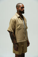 LORD CROPPED CUBAN BUTTON DOWN SHIRT - TAUPE
