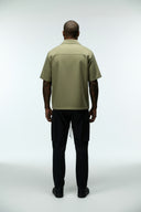 SERPENT CROPPED CUBAN BUTTON DOWN SHIRT - VINTAGE OLIVE
