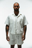 IMMORTAL CROPPED CUBAN BUTTON DOWN SHIRT - WHITE